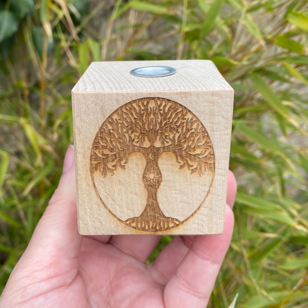Hand Crafted candle holder with Tree of Life design