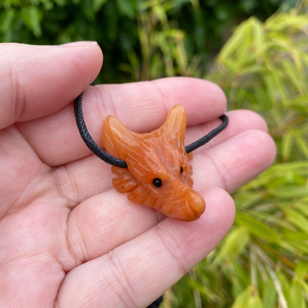 Aventurine (Peach) Wolf Head Pendant