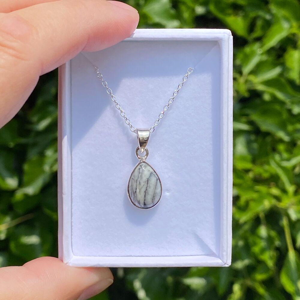 Mini Crystal Pendant  ~ Black Line Jasper with free chain and gift box