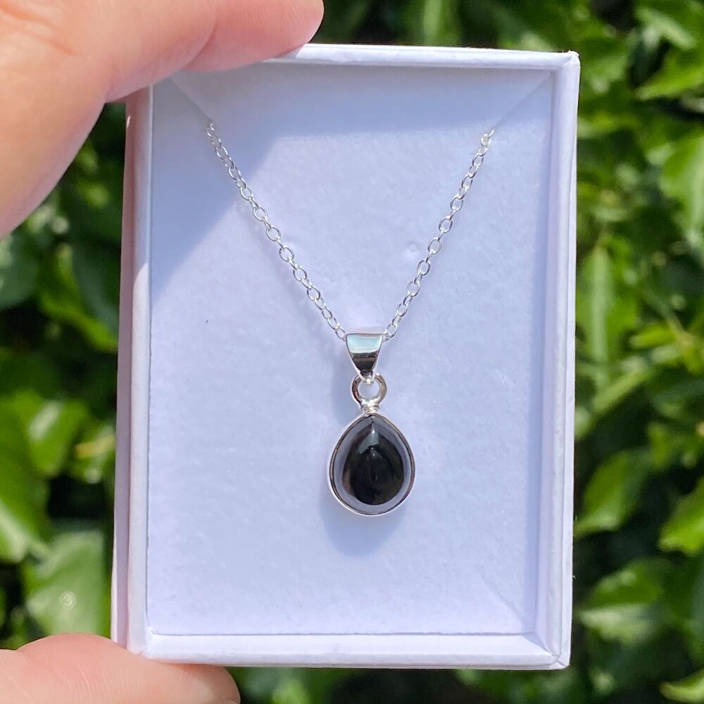 Mini Crystal Pendant  ~ Black Obsidian with free chain and gift box