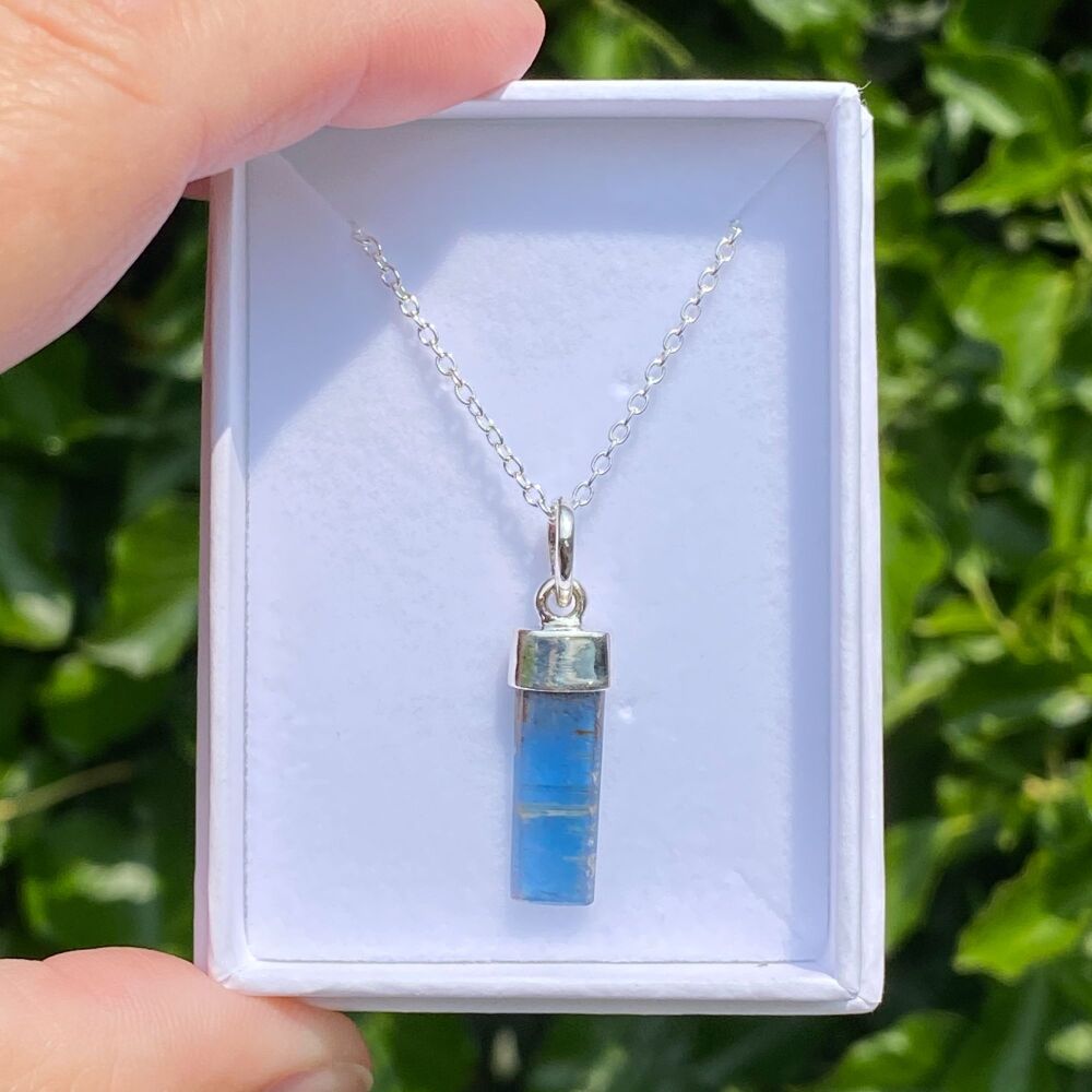 Mini Crystal Pendant  ~ Blue Fluorite with free chain and gift box