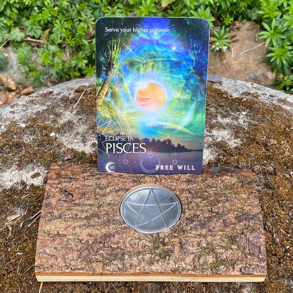 Tarot / Oracle card wooden stand with Pentagram Offering Bowl