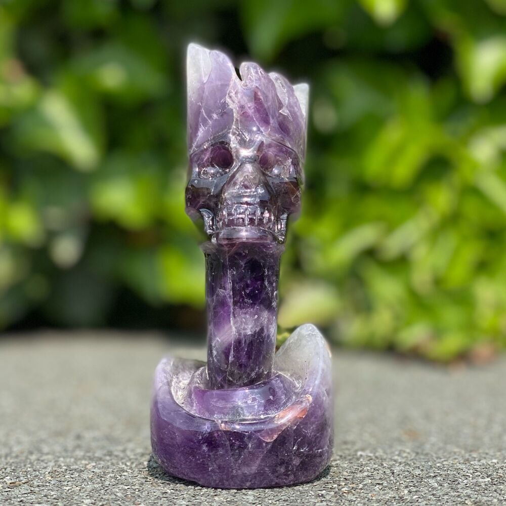 Amethyst Carved Skull Back Flow Incense Burner