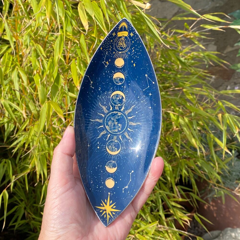 Enamel incense Bowl with Zodiac Moon Phase design