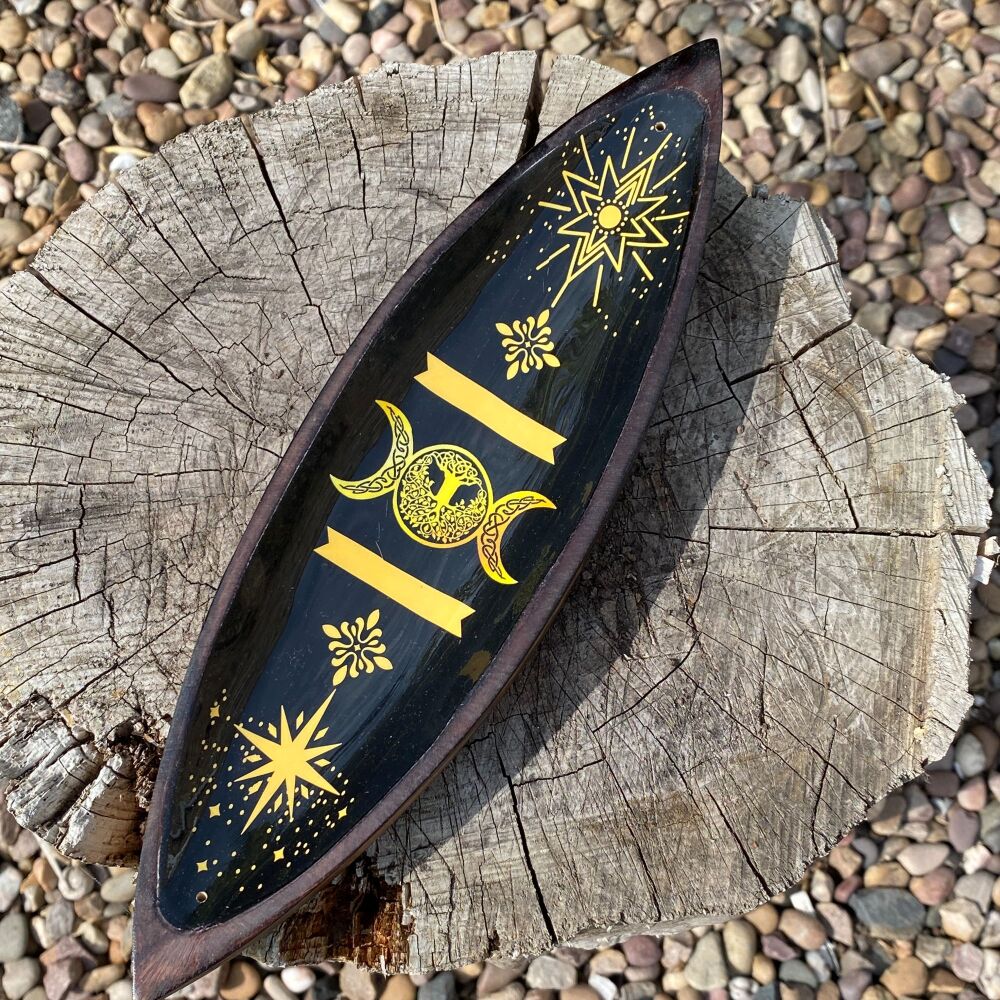 Mango Wood and Enamel Incense Bowl with Tree of Life design