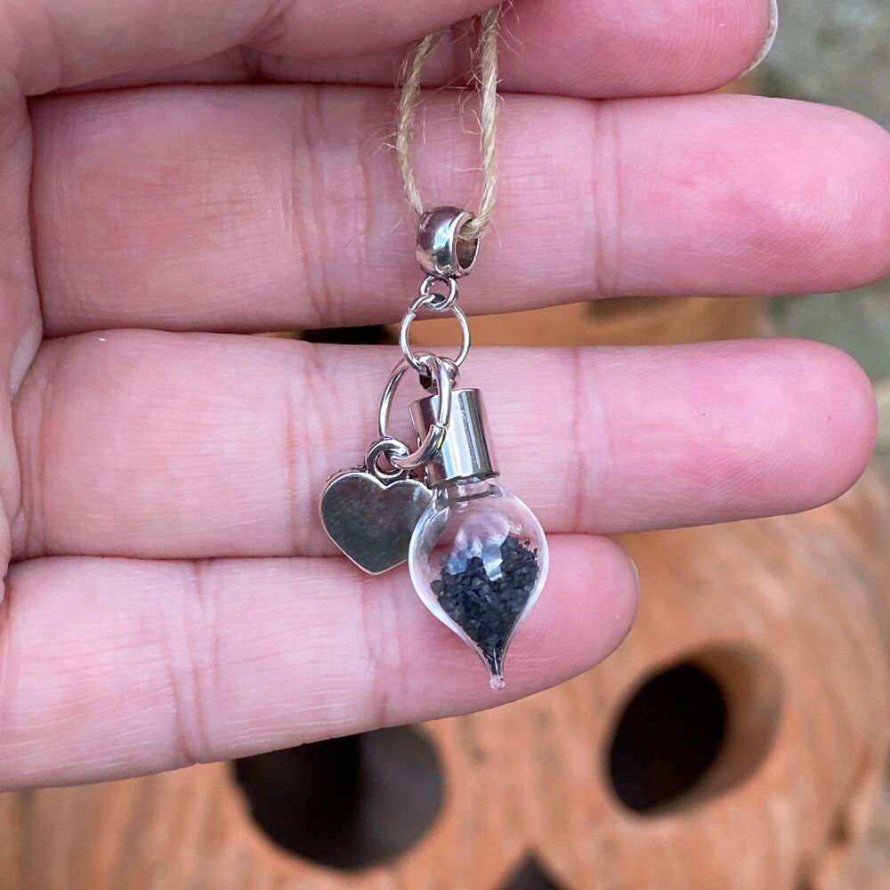 Protection Charm ~ Tear Drop Glass Vial with Black Salt