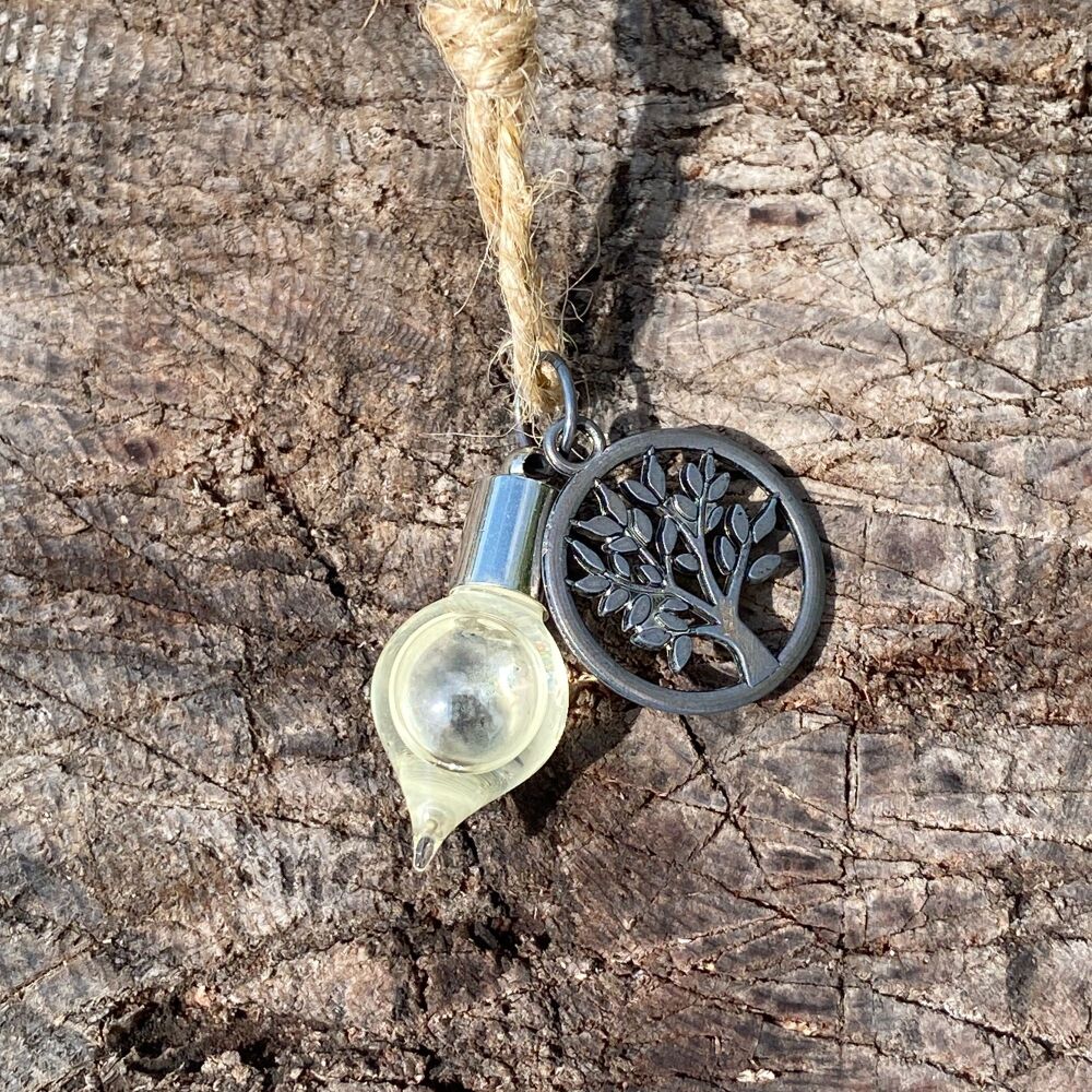 Protection Charm ~ Glass Teardrop Vial with Tree of Life Charm