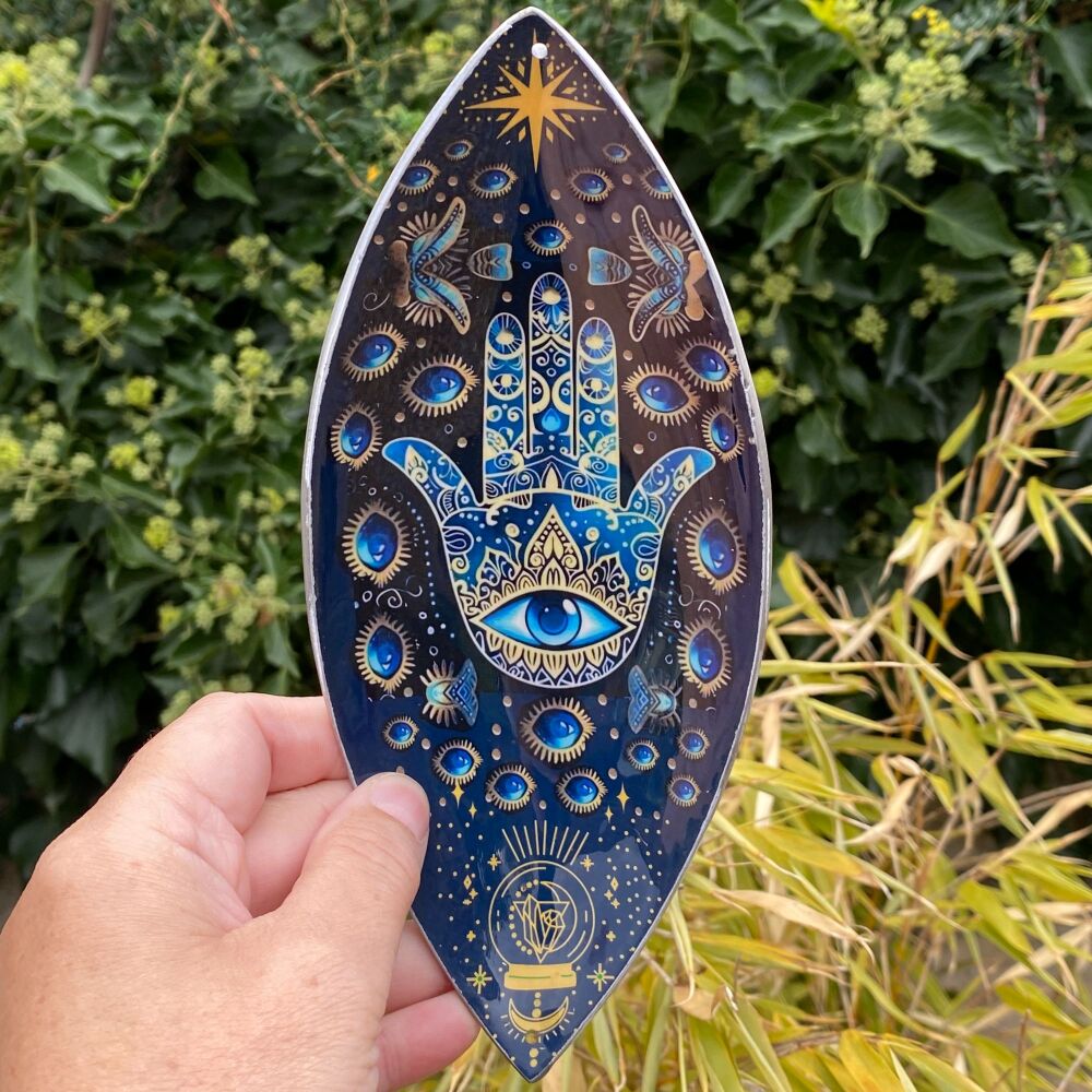 Enamel incense Bowl with Blue Hamsa Design