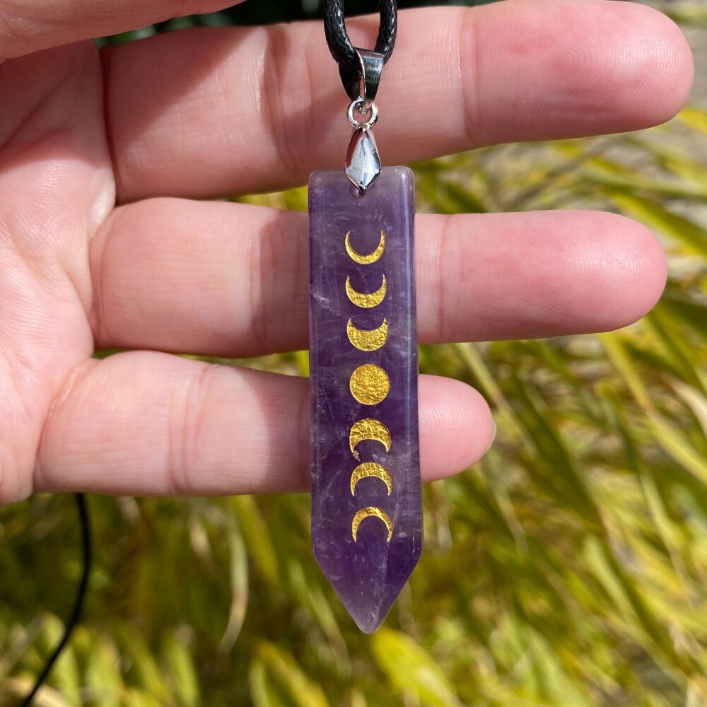Moon Phase Drop Pendant with Cord Necklace ~ Amethyst