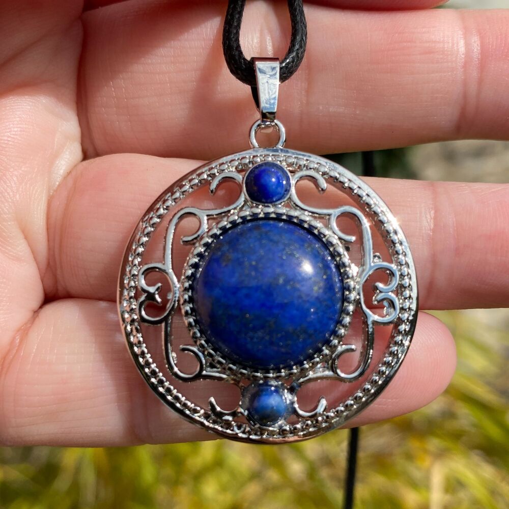 Lapis Lazuli Pendant with black cord necklace