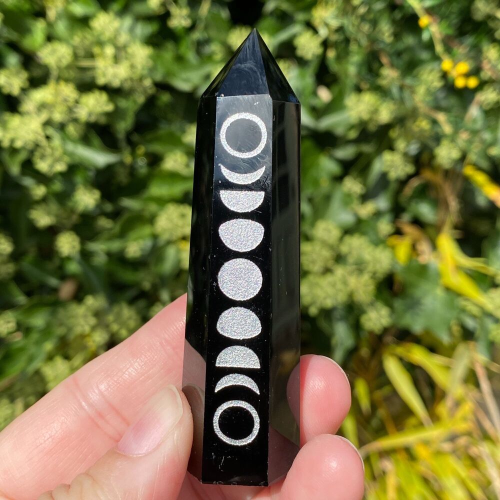 Black Obsidian Point with Moon Phase