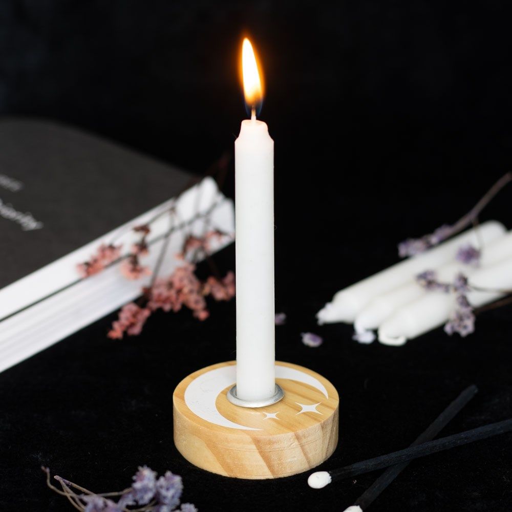 Wooden Moon and Star Candle Holder