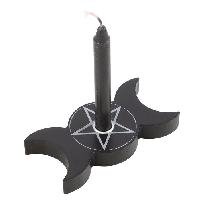 Wooden Triple Moon Candle Holder ~ Black