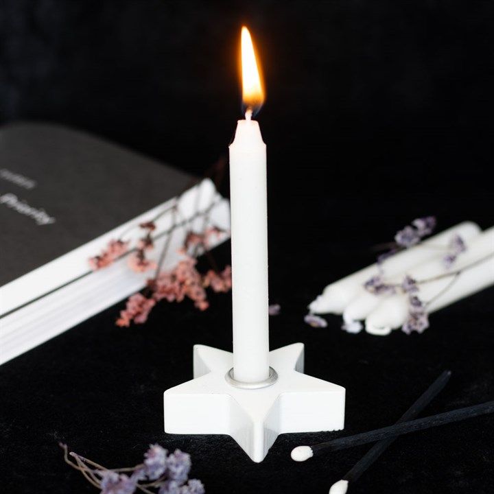 Wooden White Star Candle Holder