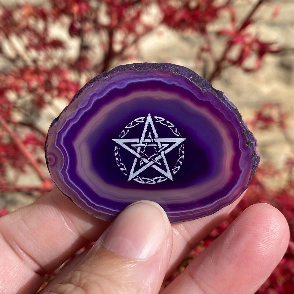 Agate Celtic Pentagram Amulet ~ Purple 03