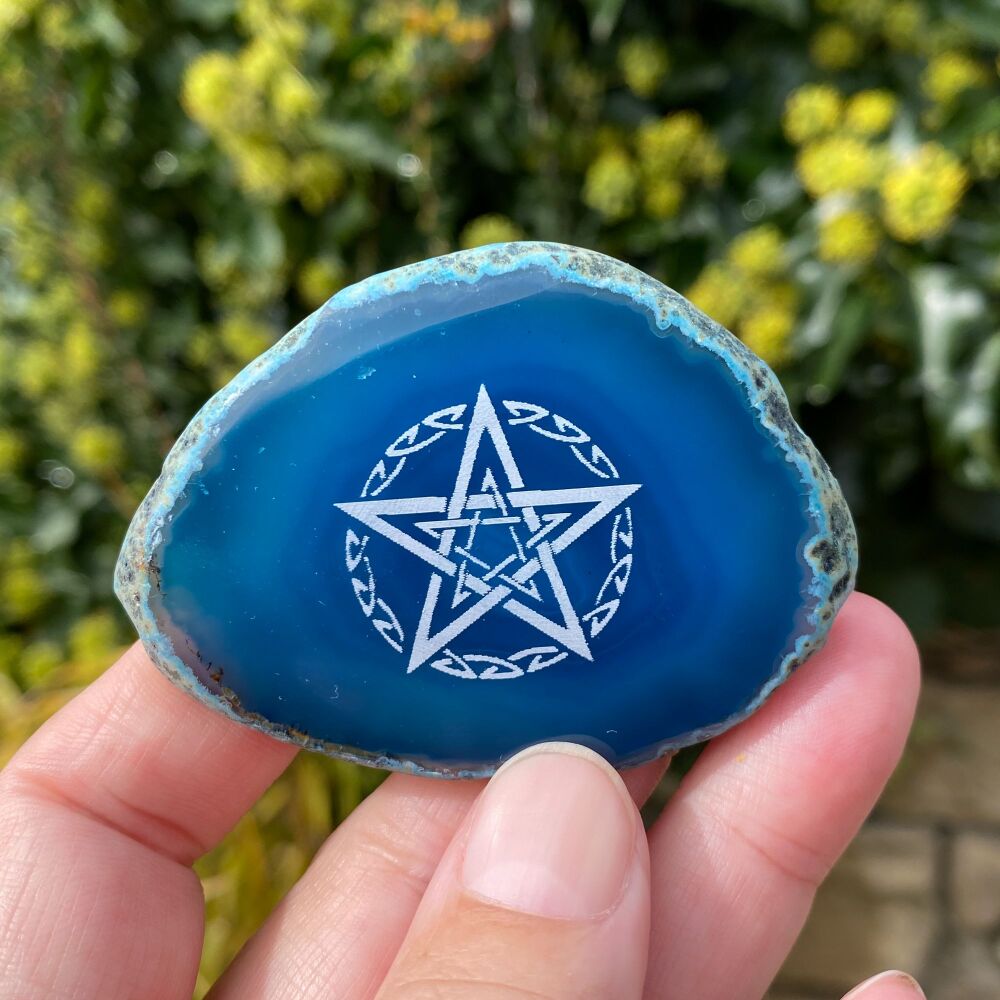Agate Celtic Pentagram Amulet ~ Blue 01