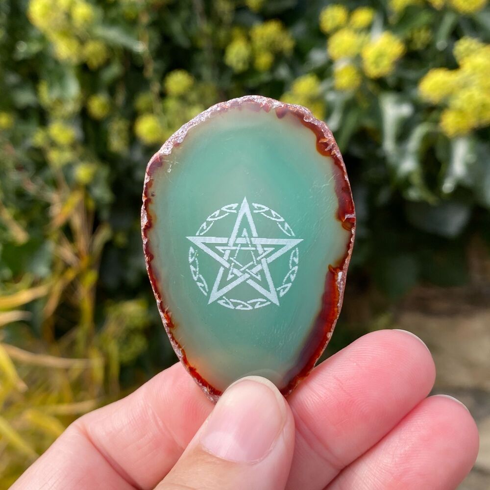 Agate Celtic Pentagram Amulet ~ Green 02