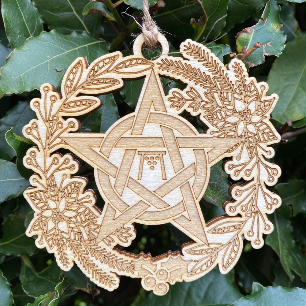 Hand Crafted Pentagram and Yule Wreath Hanging Decoration