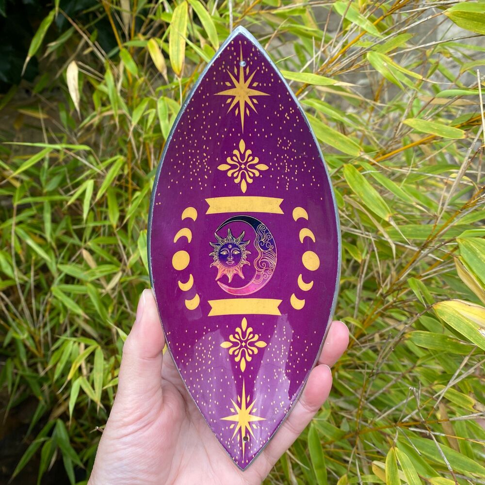 Enamel incense Bowl with Purple Sun and Moon Phases