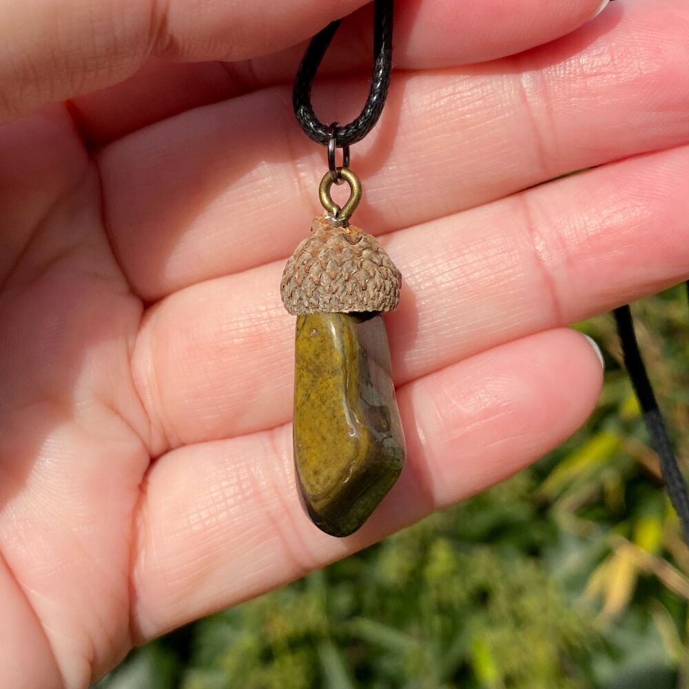 Cute Crystal Pendant set in a Acorn Cup ~ Tiger Eye #2