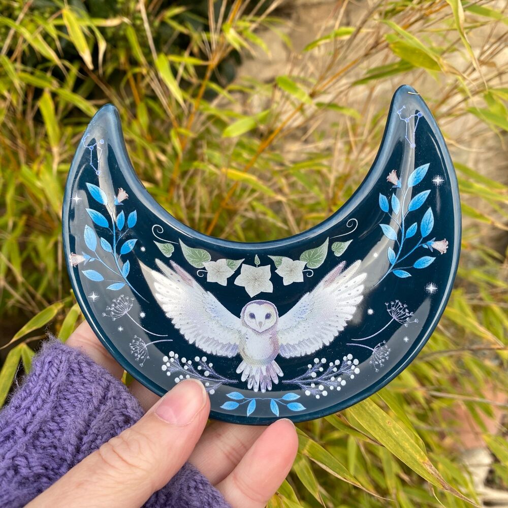 Night Flight Owl and Crescent Moon Trinket Dish