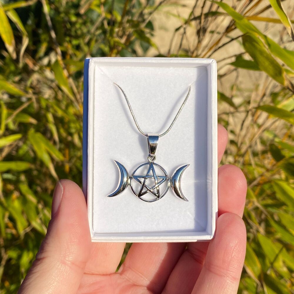 A Silver Triple Moon  Pendant with free chain and gift box