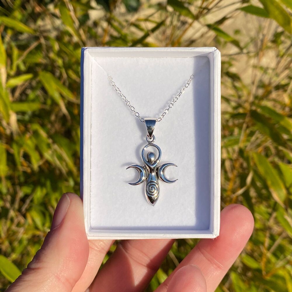 A Silver Goddess and Triple Moon Pendant with free chain and gift box