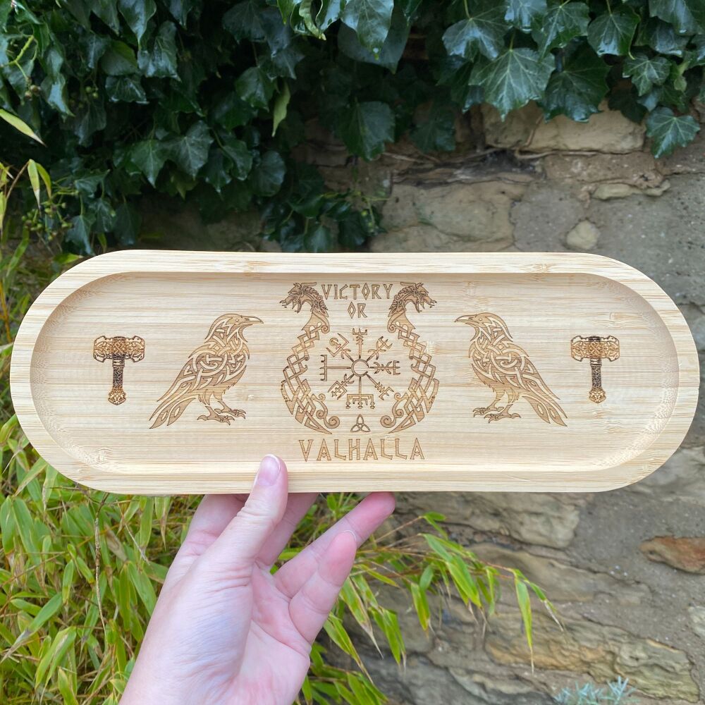 A Wooden Altar Tray with Viking Design