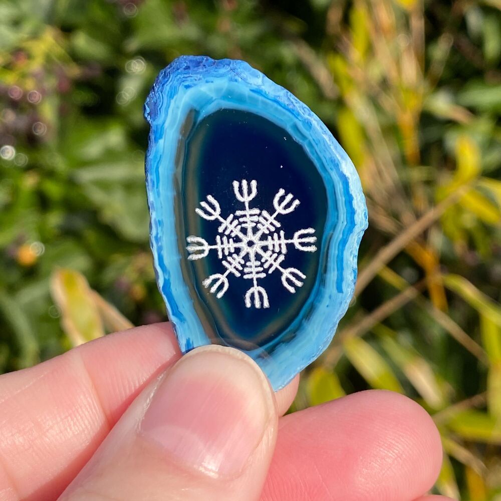 Agate Helm of Awe Viking Protection Amulet ~ Blue #WSH2