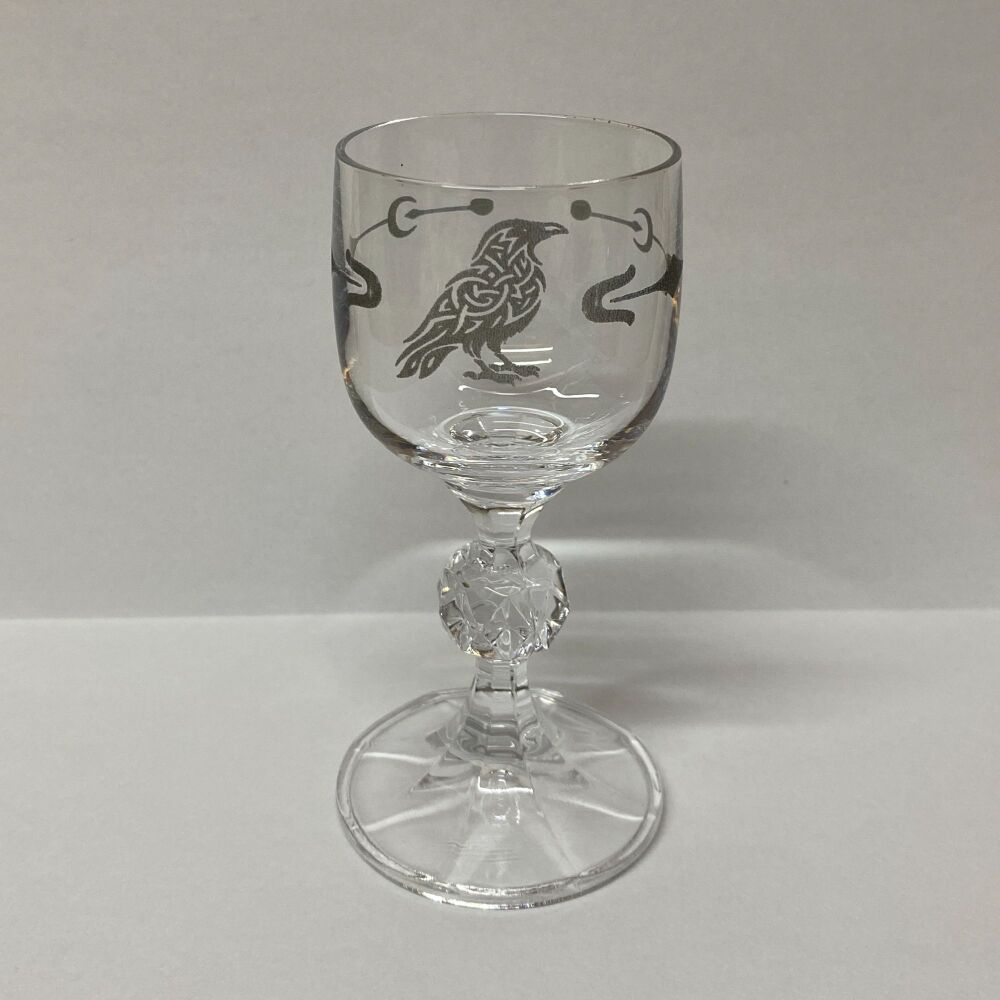 Glass Chalice with Celtic Raven Design