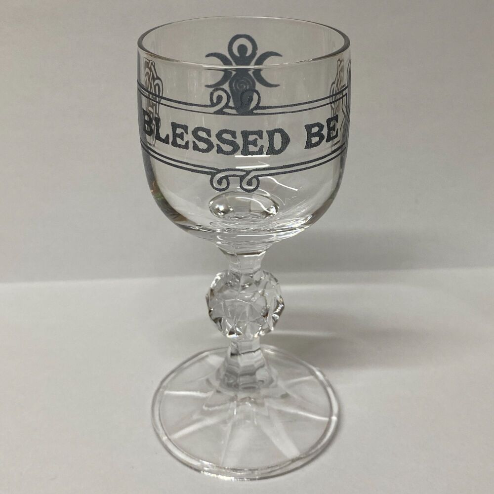 Glass Chalice with Celtic Blessed Be and Goddess Design