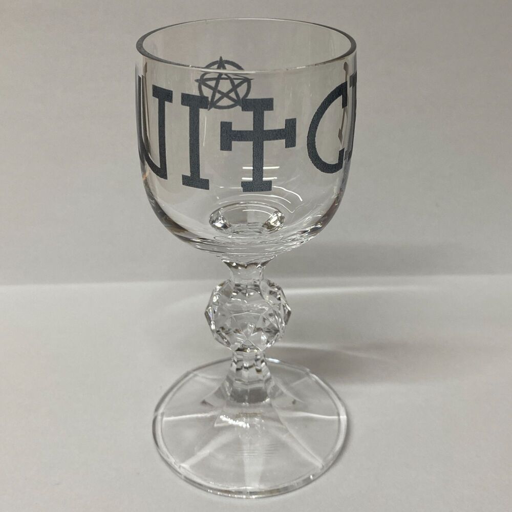 Glass Chalice with Witchy Witch and Pentagram Design