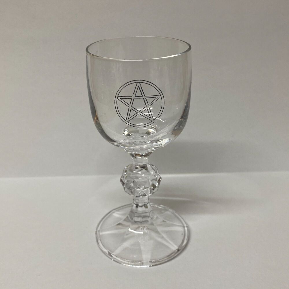 Glass Chalice with Witchy Witch and Pentagram Design ~ #1