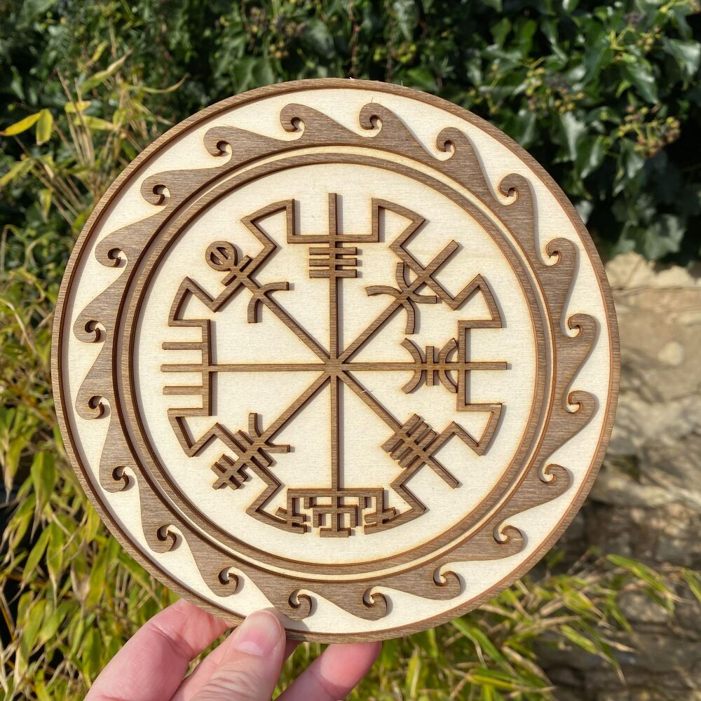 A Viking Compass Hanging Wooden Sign