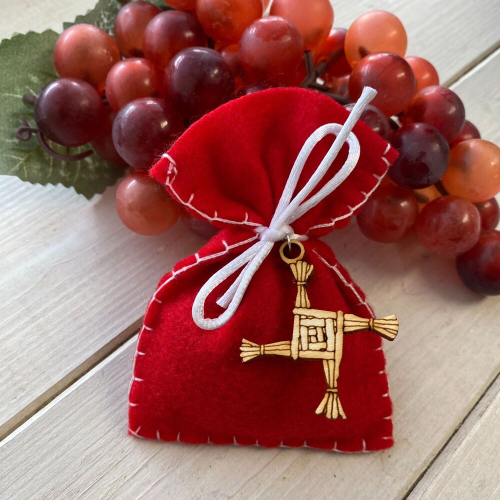 Herb Charm Bag with Brigid's Cross Charm ~ Red