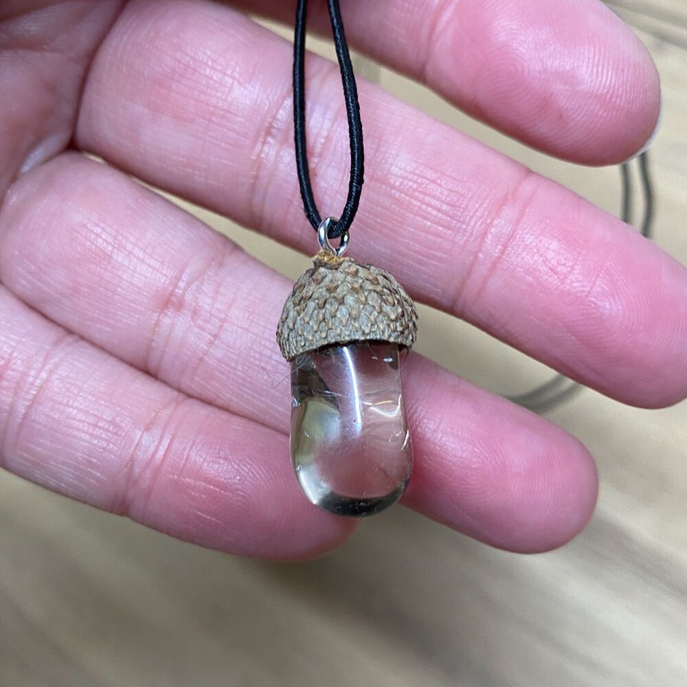 Cute Crystal Pendant set in a Acorn Cup ~ Lemon Quartz #2