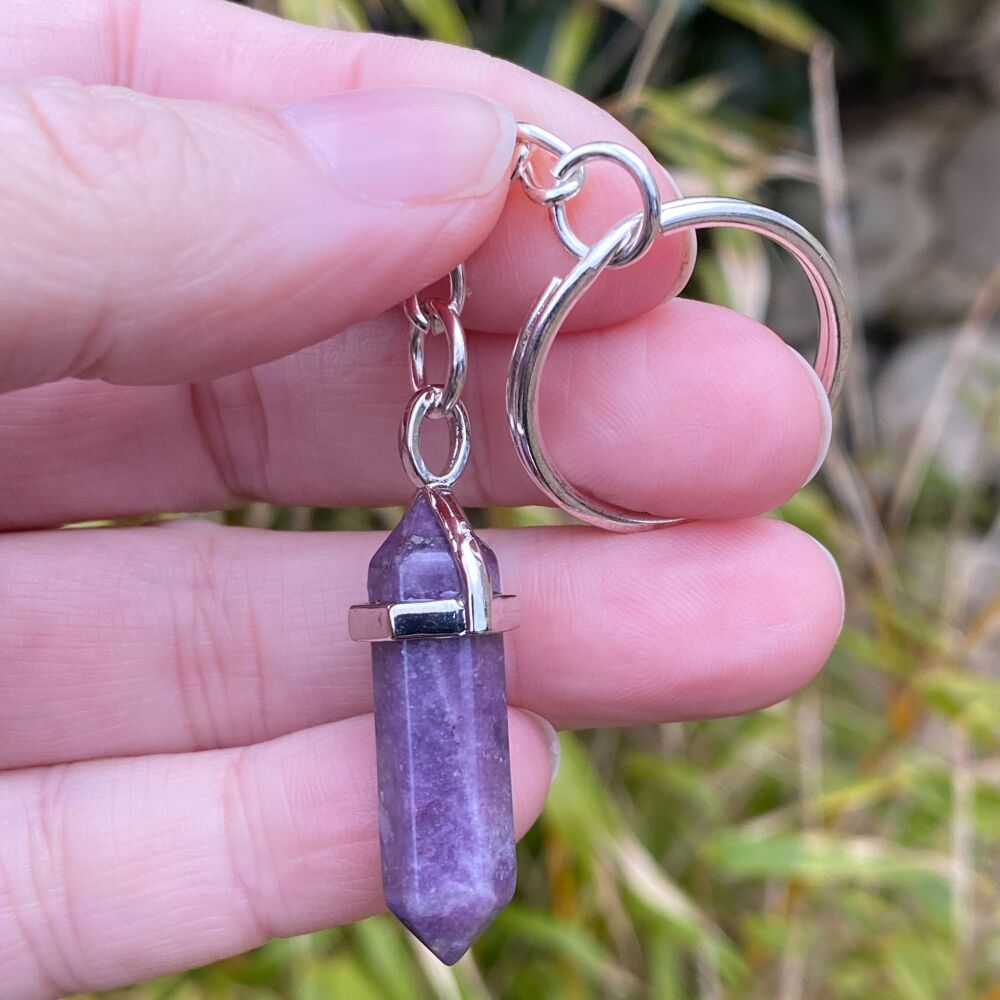 Crystal Point Key Ring / Pendant ~ # Lepidolite