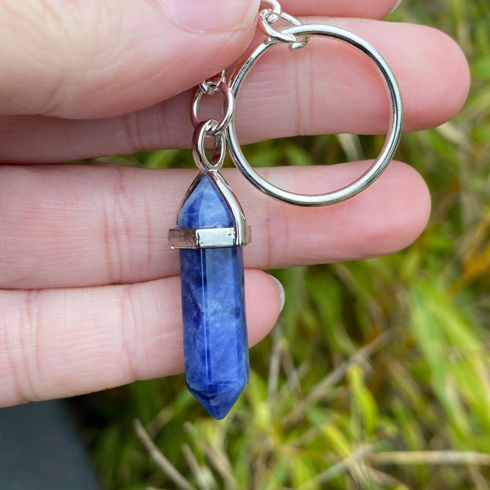 Crystal Point Key Ring / Pendant ~ # Sodalite