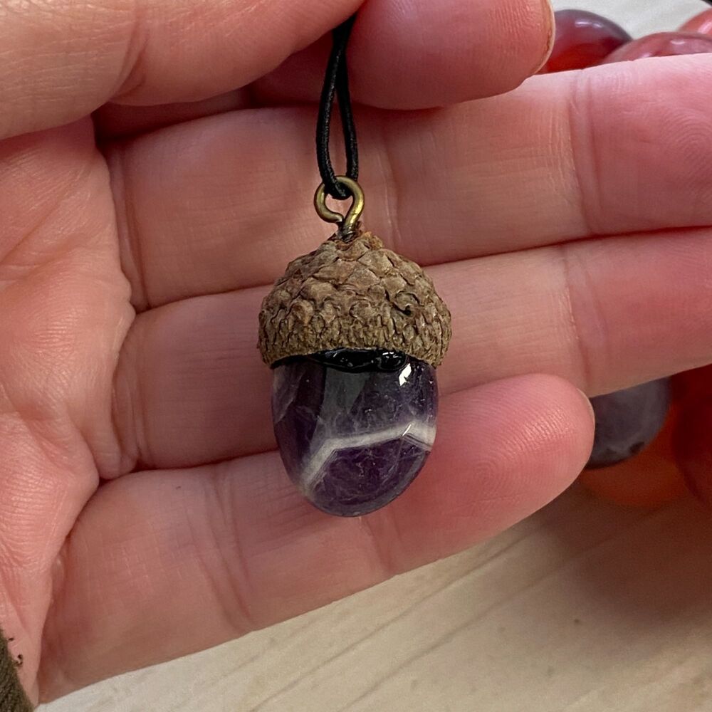 Cute Crystal Pendant set in a Acorn Cup ~ Chevron Amethyst #2