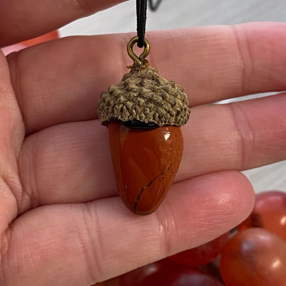 Cute Crystal Pendant set in a Acorn Cup ~ Red Jasper