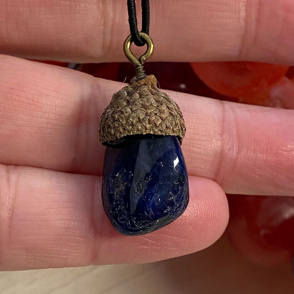 Cute Crystal Pendant set in a Acorn Cup ~ Sodalite