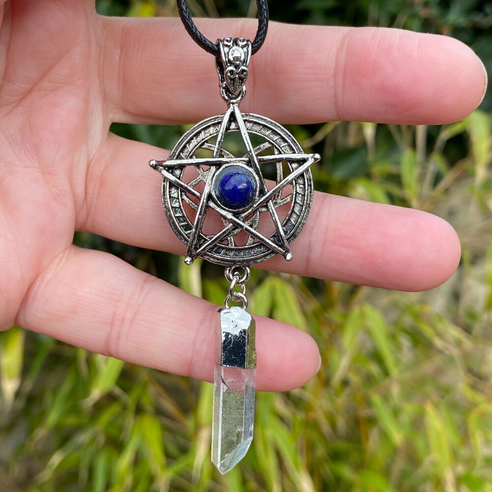 A stunning Pentagram Pendant with Lapis Lazuli and Quartz