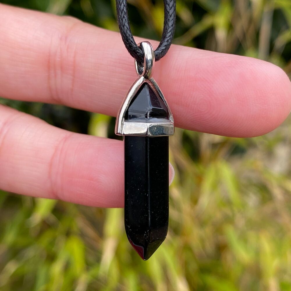 Crystal Point Pendant ~ Black Obsidian