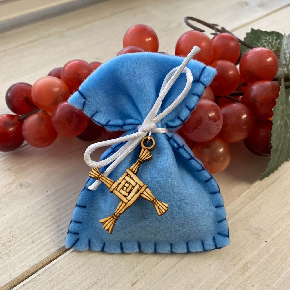 Herb Charm Bag with Brigid's Cross Charm ~ Blue