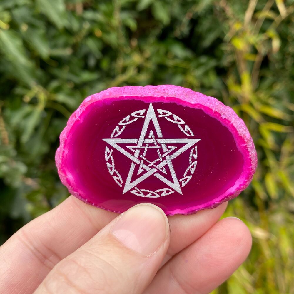 Agate Celtic Pentagram Amulet ~ Pink #1