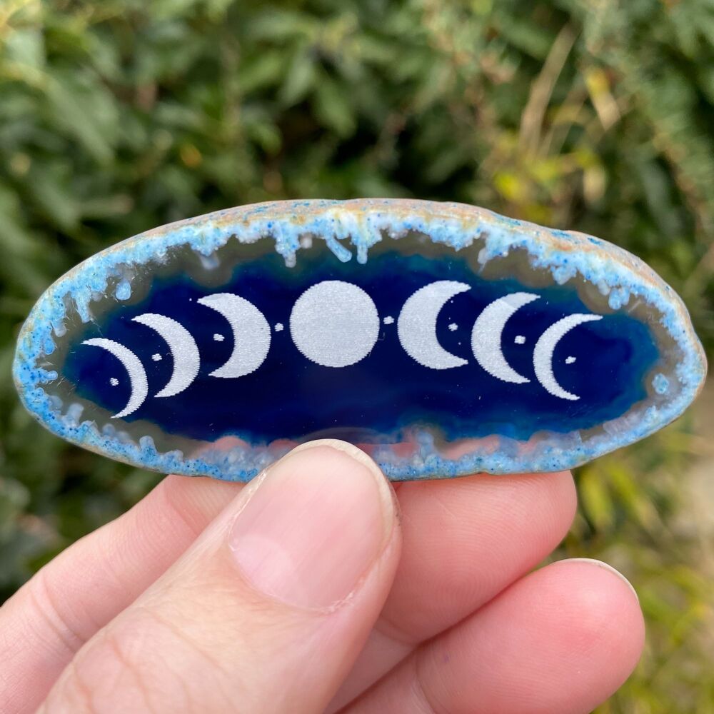 Agate Moon Phase Amulet ~ Blue #02