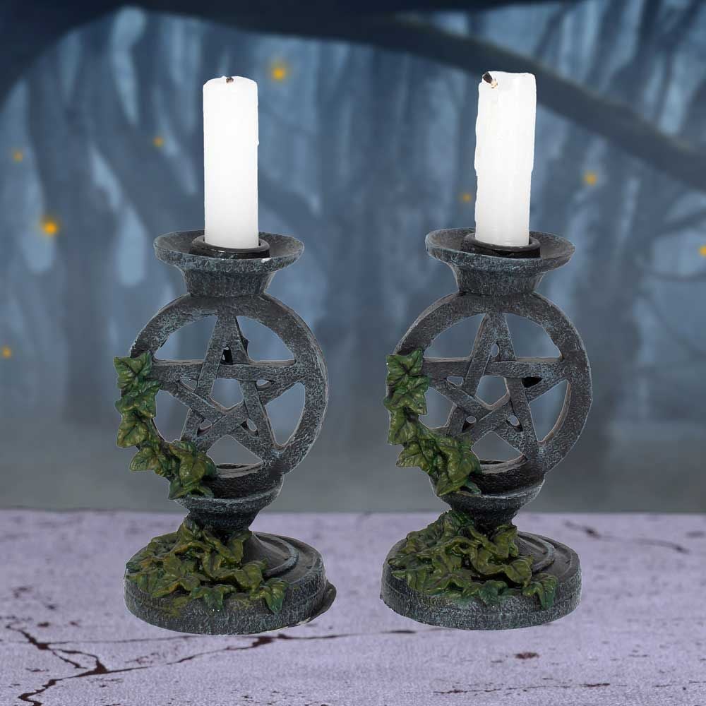 Aged Pentagram Candle Sticks ~ set of 2