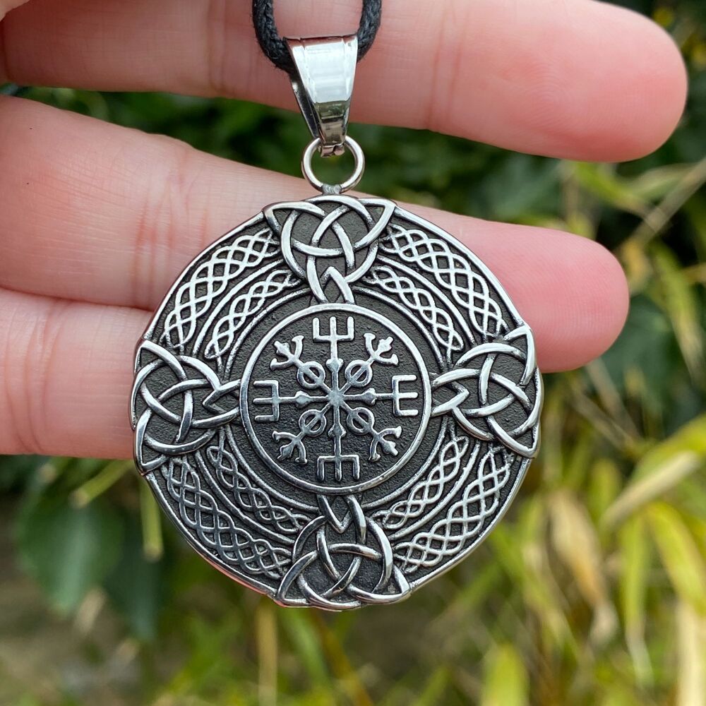 A Stunning Stainless Steel Pendant with Triquetra and Viking Vegvisir