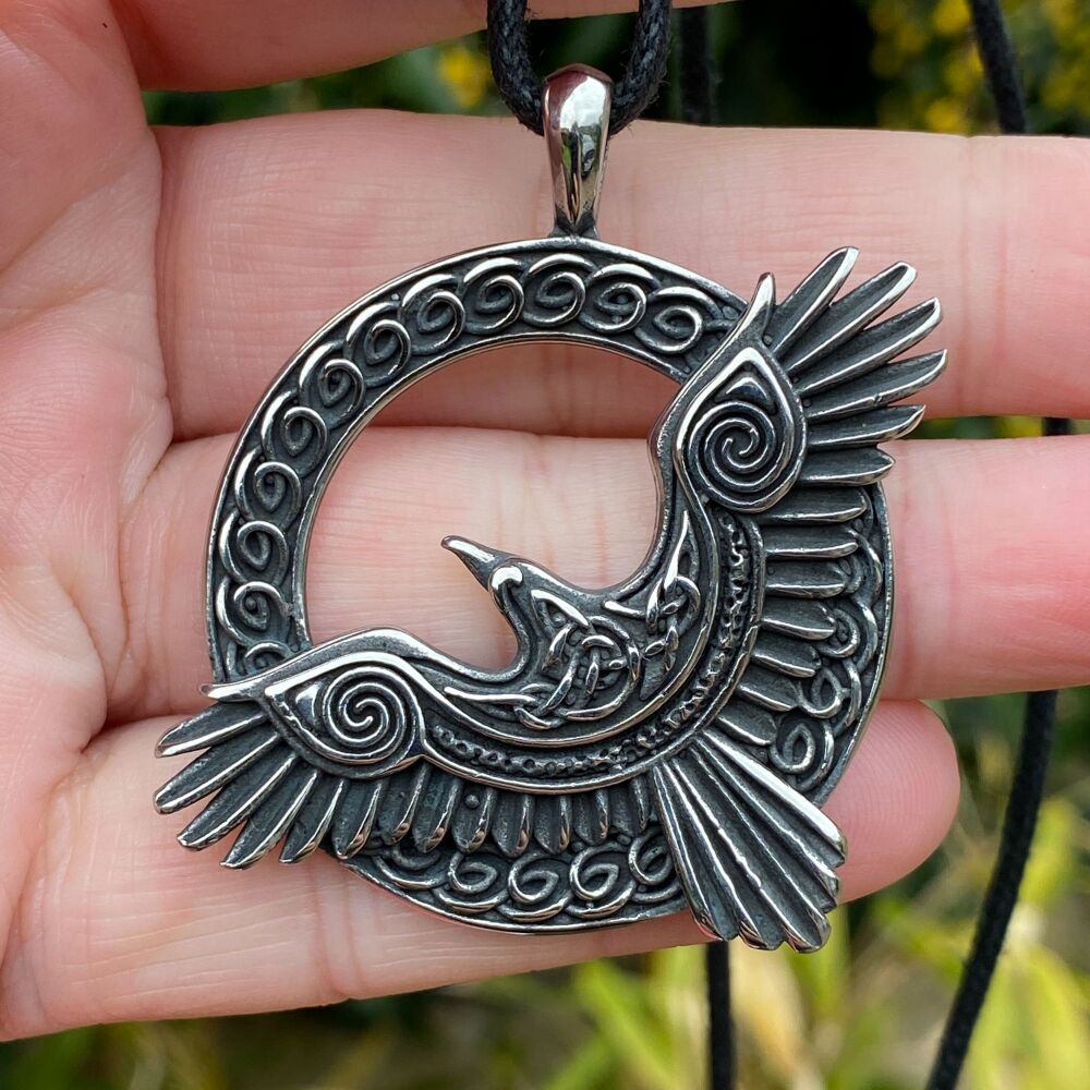 A Stunning Stainless Steel Pendant with a Celtic Raven