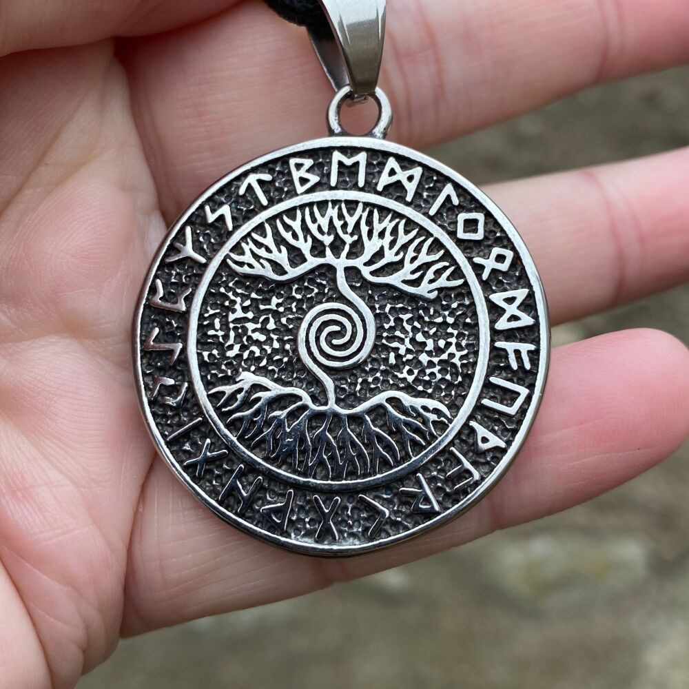 A Stunning Stainless Steel Pendant with the Tree of Life and Runes plus Vik